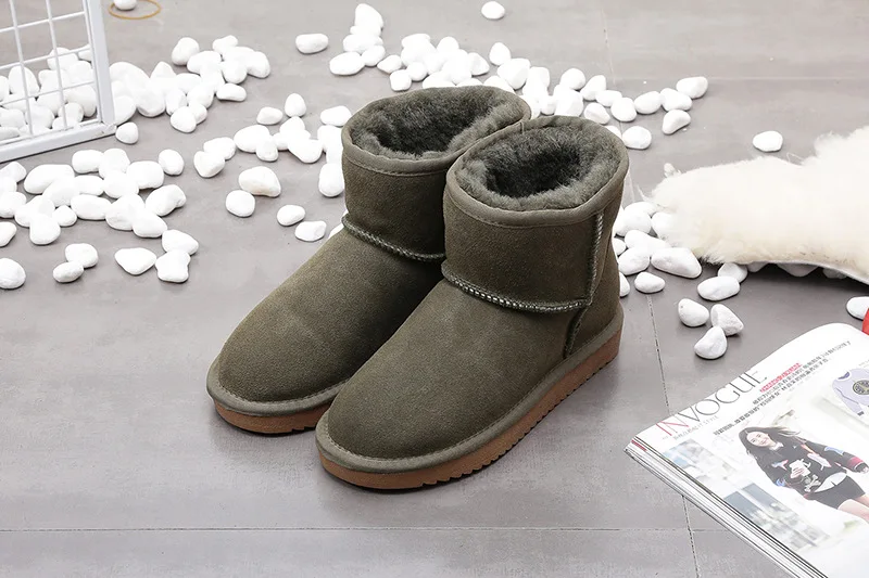 Мужские кожаные зимние сапоги размера плюс из натуральной шерсти; теплая зимняя обувь