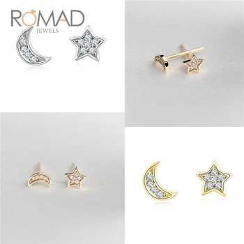 

Romad Fashion Ins Wind Stars Moon Studded Zircon S925 Sterling Silver Earrings Stud For Women Girl Gifts Jewelry 2019