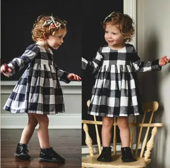 

Baby Girl Toddler Princess Dress Party Pageant Plaid Warm Dresses Clothes