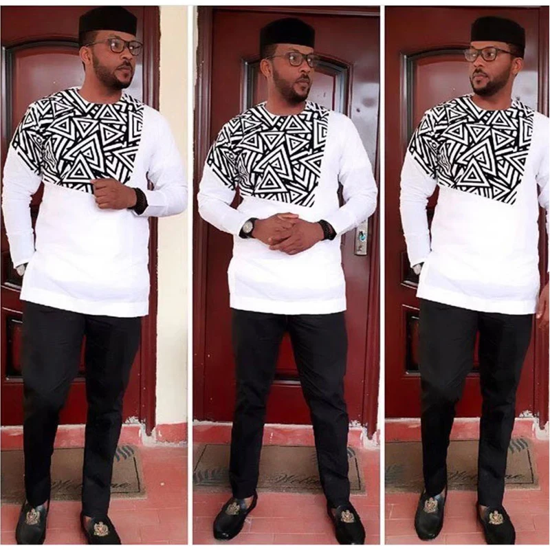 

H&D african no cap dashiki men pants suits embroidered african style long sleeve tops and trousers set men's african clothing