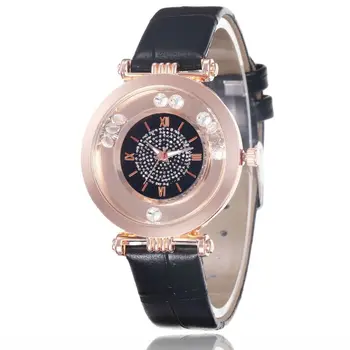 

Shopee hot selling fashion ins style belt personality women's watch round cake with diamond bead Watch