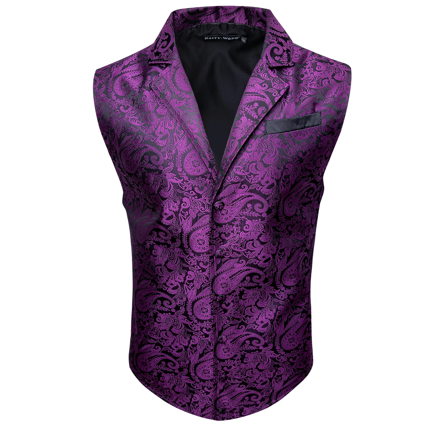 Barry.Wang Purple Floral Herringbone Vest Coat Men Silk Suit Vest Single-Breasted Notched Lapel Waistcoat MD-2103