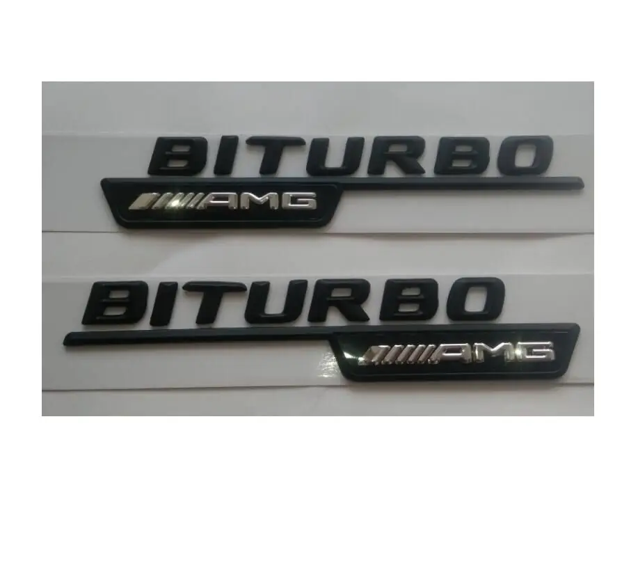Matt Black 1 пара BITURBO/AMG буквы значок на крыло эмблема Эмблемы для Mercedes AMG - Цвет: Matt Black