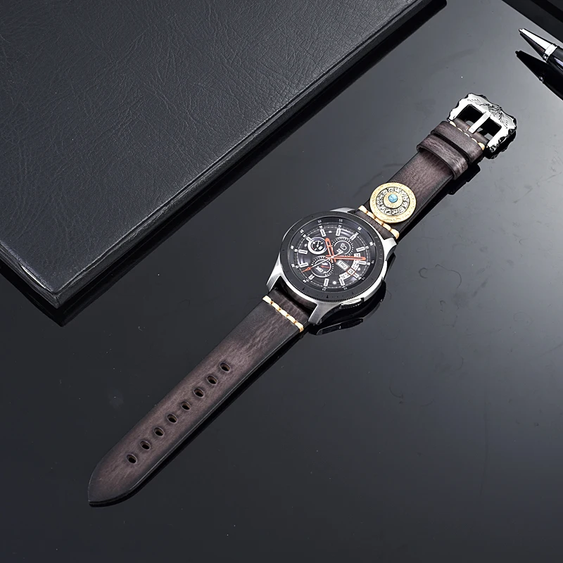 Deak Gray SIKAI винтажный кожаный ремешок для часов Huami Amazfit GTR 46 мм часы китайский стиль часы ремешок с поворотным компасом для HUAWEI GT - Цвет ремешка: Deak Gray