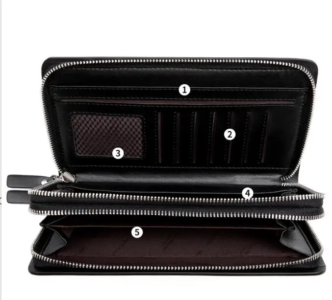 Septwolves Man long purse genuine leather wallet male Small handbag fashion brand large capacity new handbag