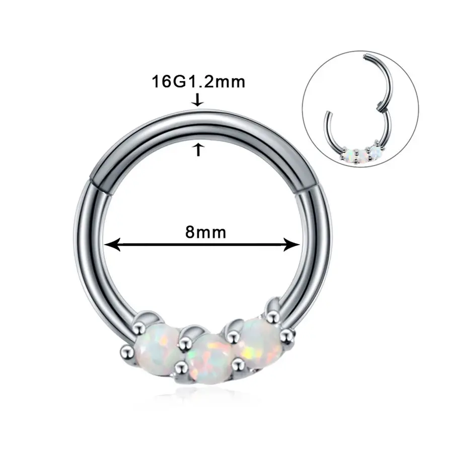 1PC Steel Opal Nose Septum Hoop Crystal Ear Helix Clicker Piercing Ear Cartilage Tragus Conch Daith Rook Piercing Nariz Jewelry - Окраска металла: Style2
