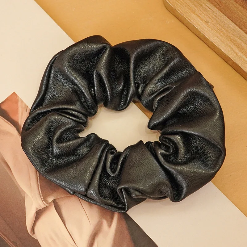 hair clips for women Vintage Solid Color PU Leather Scrunchie Elastic Hair Bands for Women Large Ponytail Holder Hair Rope Headwear Hair Accessories hair ties for women