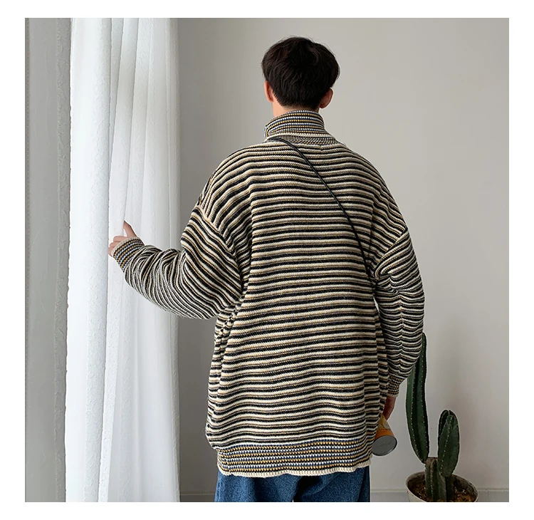 Зимний новый свитер с высоким воротником мужской теплый модный Контрастный ЦВЕТНОЙ Повседневный вязаный пуловер с круглым вырезом