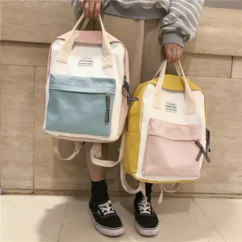 

Girls Canvas Patchwork Backpack for School Teenagers Bagpack Sweet Candy Color Ring Bag Designer Travel Notebook Laptop Backpack