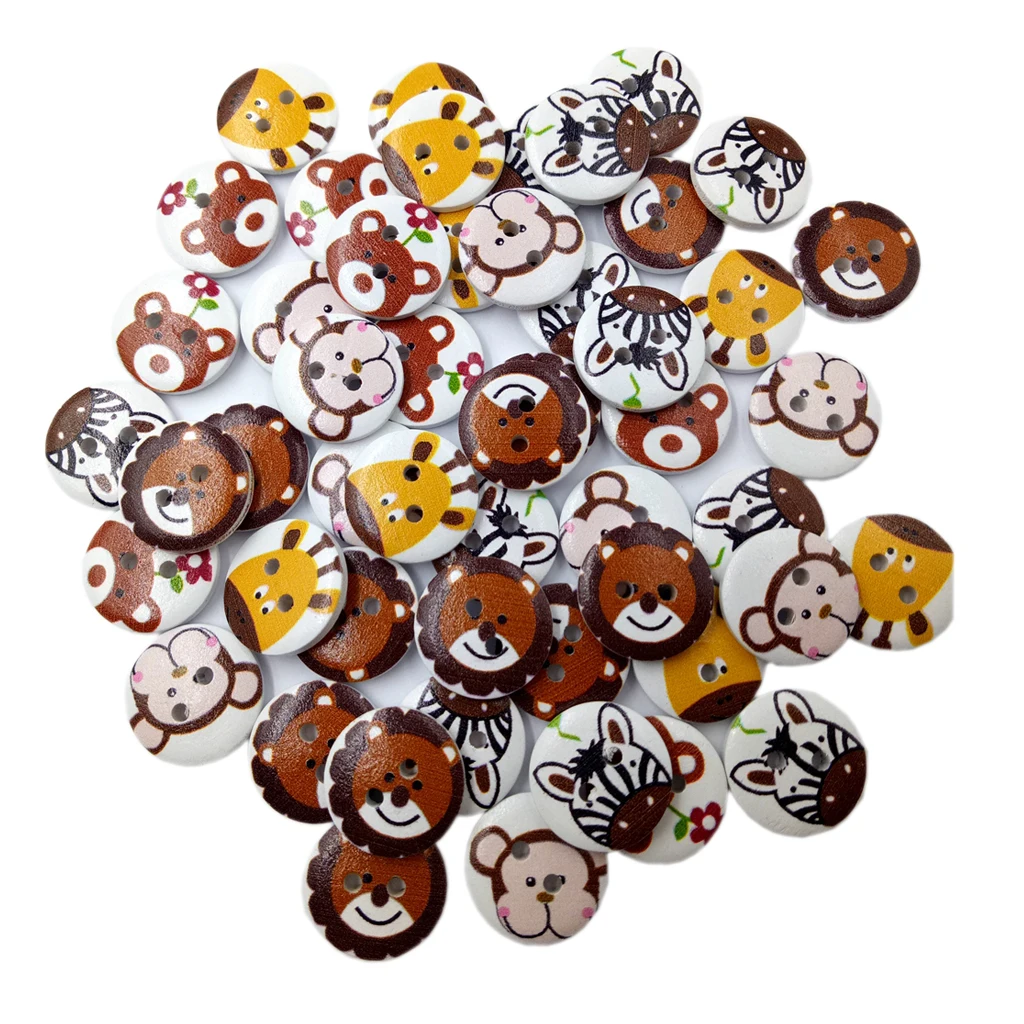 50Pcs Round 2 Holes Wood Sewing Buttons Vintage Cartoon DIY Scrapbooking Crafts For Clothing Craft Supplies , 20mm