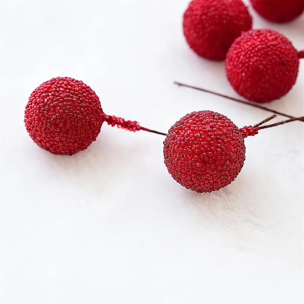 20pcs/pack Small Artificial Flower Fruit Cherry Christmas Plastic Pearl Berries New Year Decor For Wedding Gift Wreaths