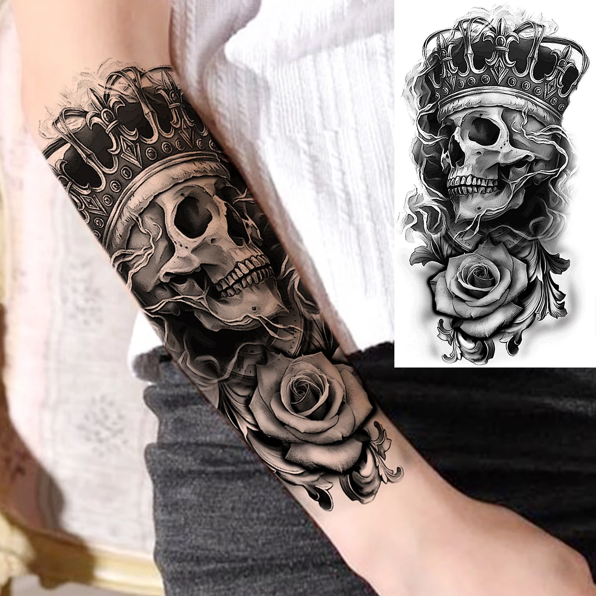 Black Tiger Forearm Temporary Tattoos For Men Adult Women Pirate Ship Skull Flower Lion Fake Tattoo Waterproof Half Sleeve Tatoo