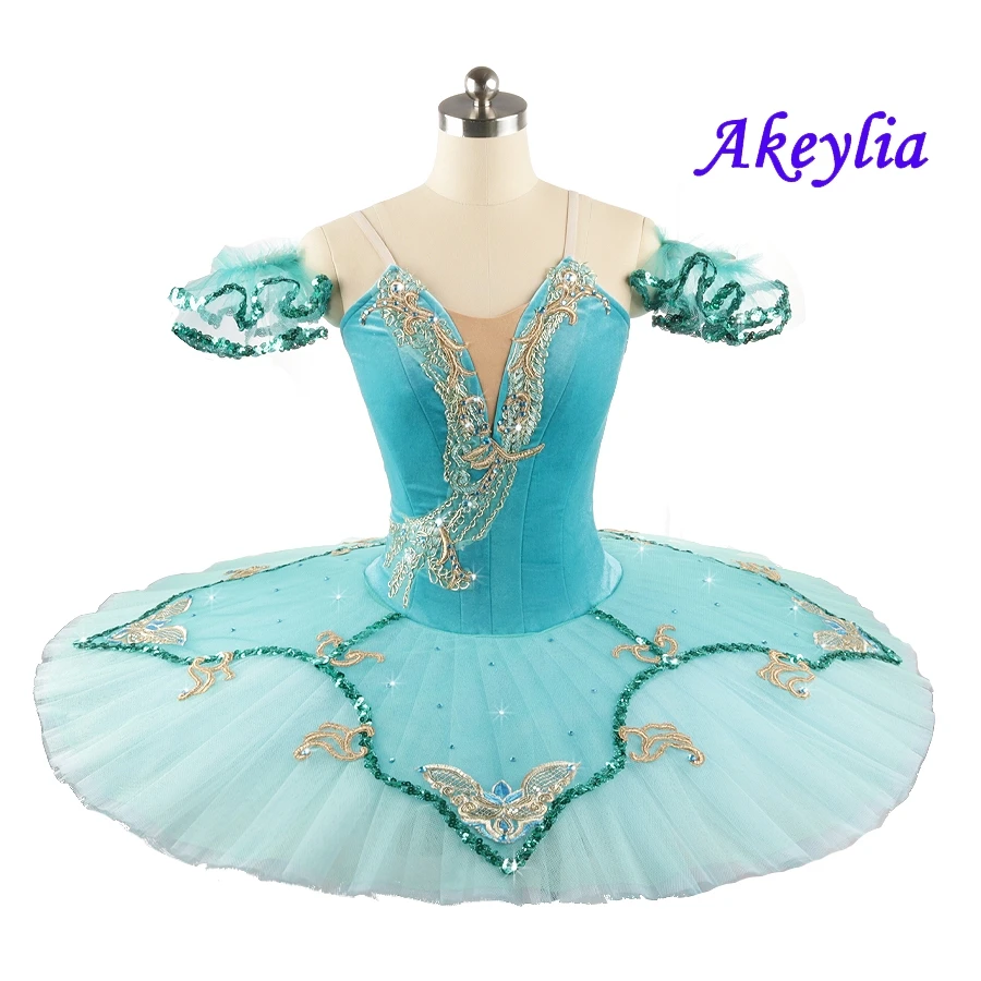 YAGP dress Blue green fairy Professional Ballet Tutu female Competitons or Performance Ballet pancake Stage Costumes for Women