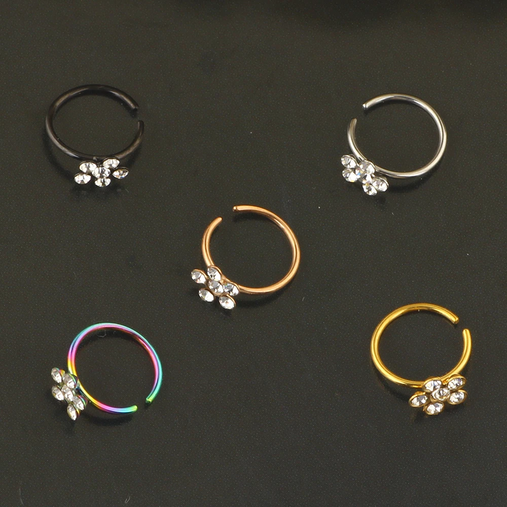 Nose Ring Hoop Paved Flower Leaf Feather CZ Cartilage Earrings Nose Piercing Jewelry for Women Men Silver Gold Rose Gold Tone 20