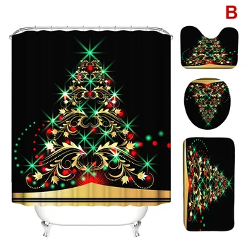 

4PCS Modern Christmas Pattern Shower Curtain Set Mat Toilet Cover Shower Curtain Bath Seat Covers For Bathroom Decor TP8