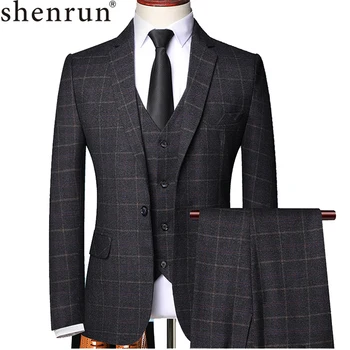 

Shenrun Men 3 Pieces Suit Spring Autumn Plaid Slim Fit Business Formal Casual Check Suits Office Work Party Prom Wedding Groom