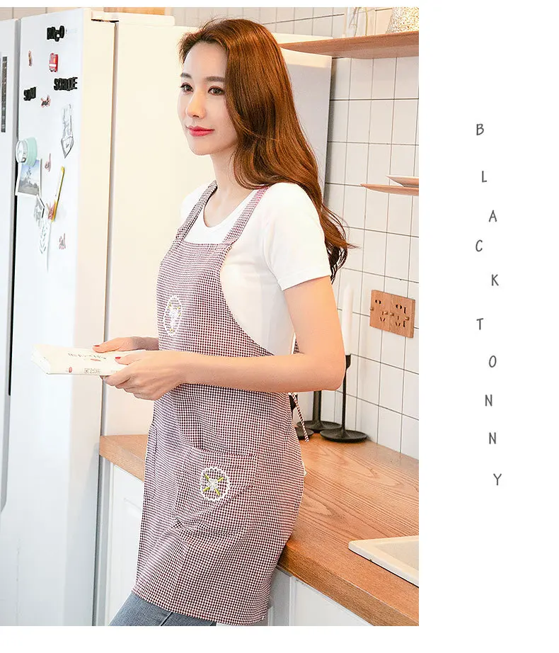 Korean-style Suspender Strap around Pure Cotton Anti-Oil Sleeveless Adult Apron Women's Pastoral Style Plaid Restaurant Work Clo