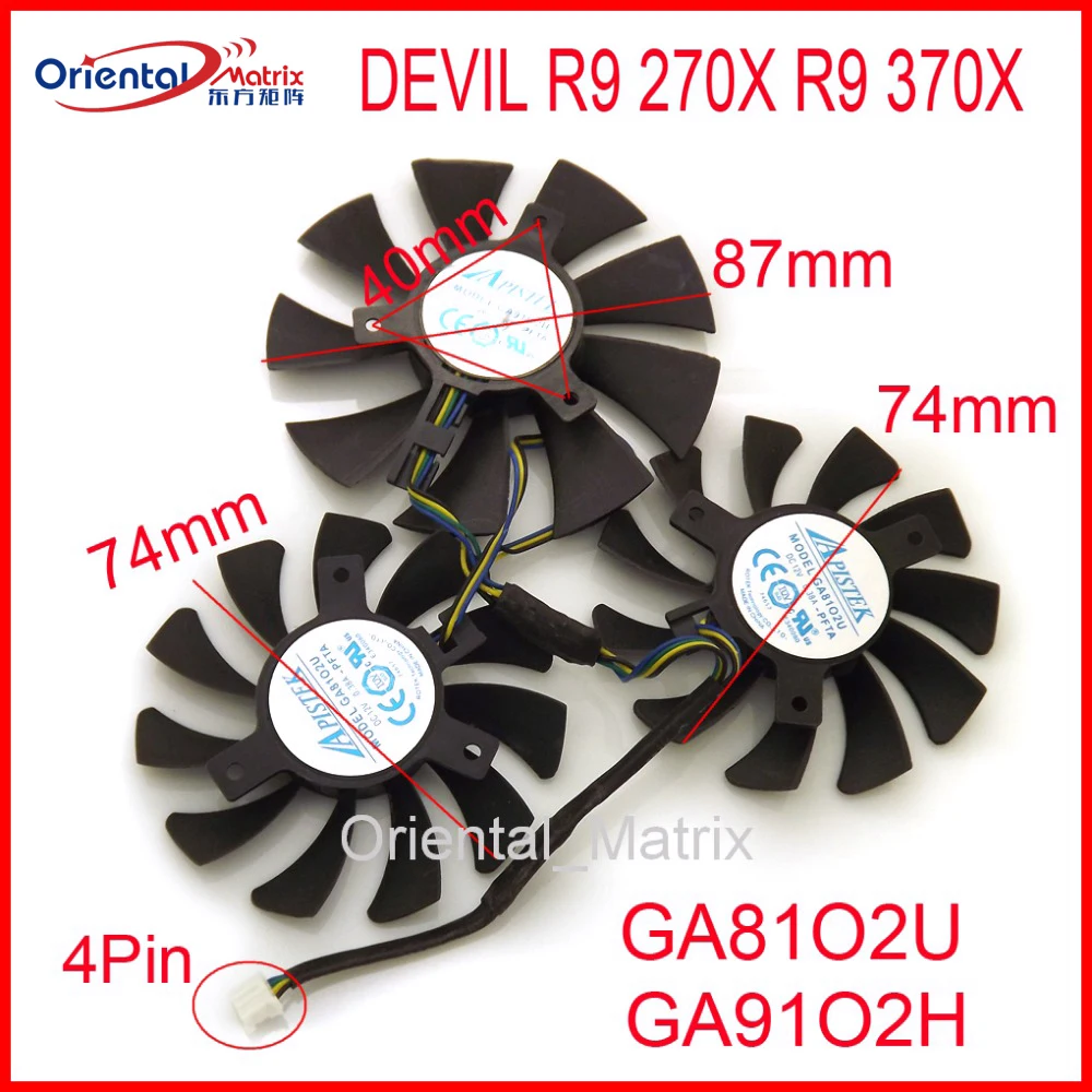 Кулер для видеокарты APISTEK GA91O2H GA81O2U охлаждающий вентилятор Dataland DEVIL R9 370X 270X 2G 12 В 0 38