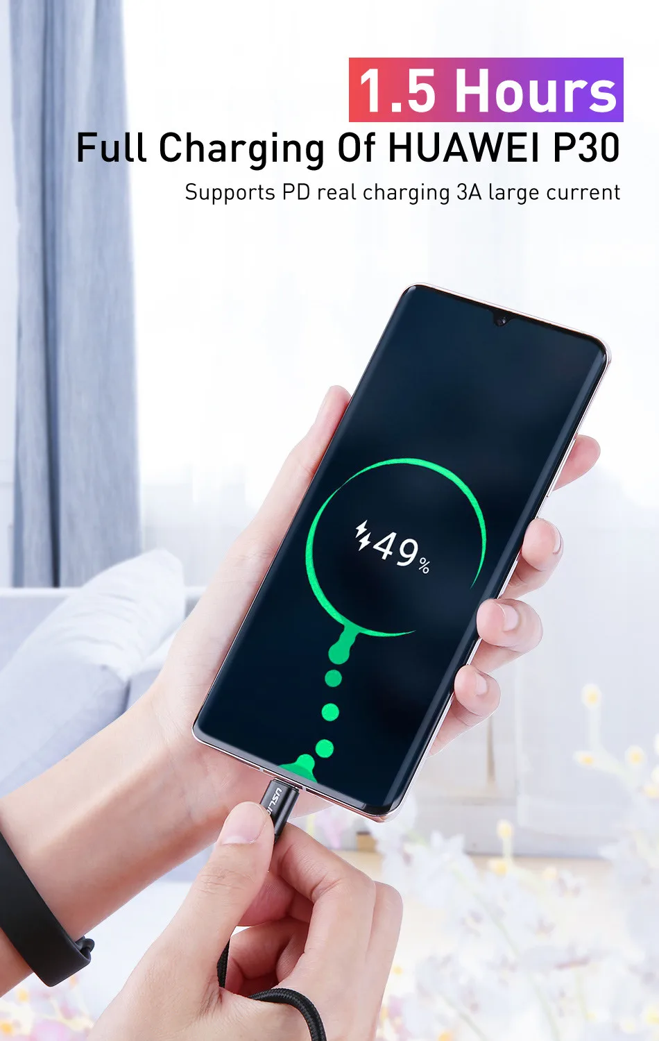 USLION 60 Вт usb type C к usb type C кабель для samsung Galaxy S9 Plus поддержка PD QC3.0 3A кабель для быстрой зарядки для устройств type-C