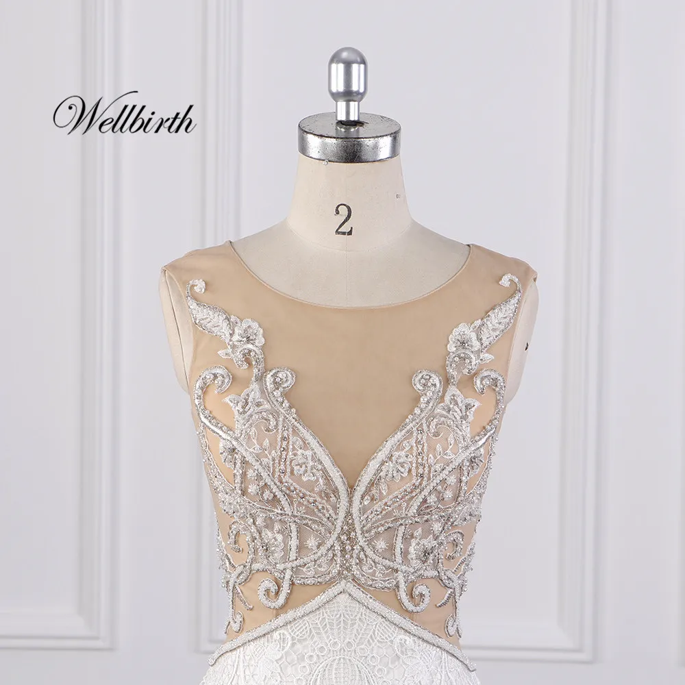 Реальное изображение Wellbirth Vestido de novia v-образный вырез tull молния сзади Русалка свадебное платье с коротким рукавом свадебное платье JC014