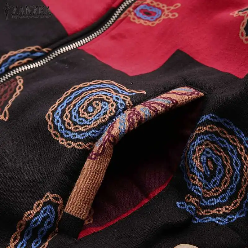 ZANZEA 2019, осенне-зимние пальто с капюшоном, винтажные куртки с цветочным принтом, женские повседневные флисовые меховые пальто с длинным