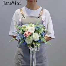 JaneVini Элегантный Искусственный Свадебный букет s искусственные розы из шелка Свадебный букет эвкалипта Свадебный букет аксессуары