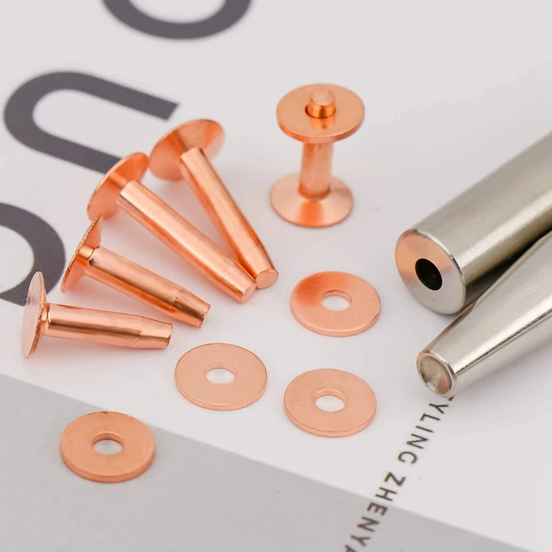 20Pack Copper Rivets and Burrs (14mm and 19mm) with 2Pcs Punch Rivet Tool for Belts, Bags, Collars, Leather-Crafting 4