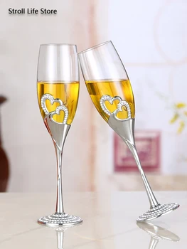 

Crystal Heart-shaped Wedding Glasses Champagne Wine Glass Goblet Beer Red Wine Glass Cups Copas De Cristal Gift Box Set FJ016