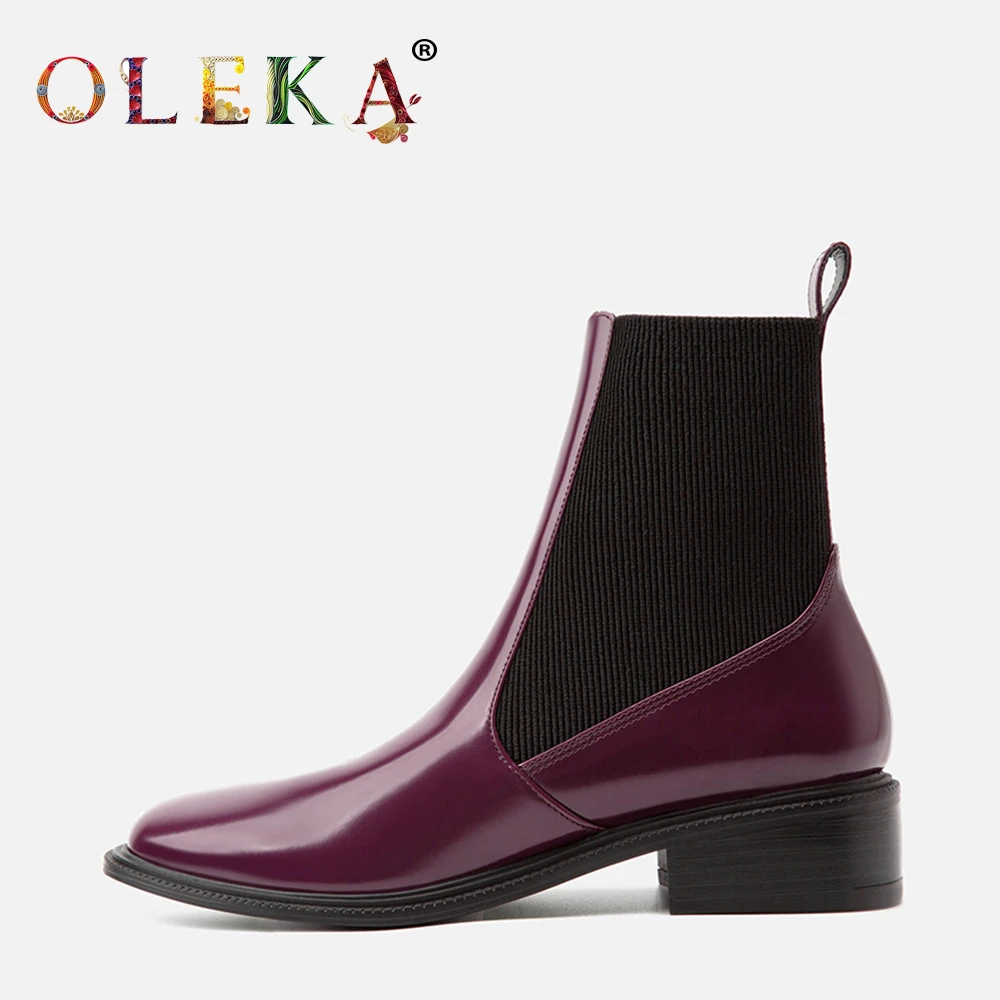 

OLEKA Mid-calf Winter Boots For Women Square Heel Rome Round Toe Leather Boots Women Fashion Style Motorcycle Boots New AS341