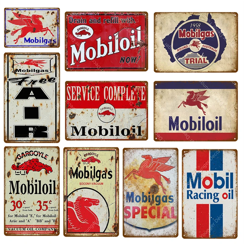 

Mobil Racing Oil Metal Signs Mobiloil Mobilgas Vintage Poster For Pub Bar Car Garage Gas Station Decor Wall Painting Plaque