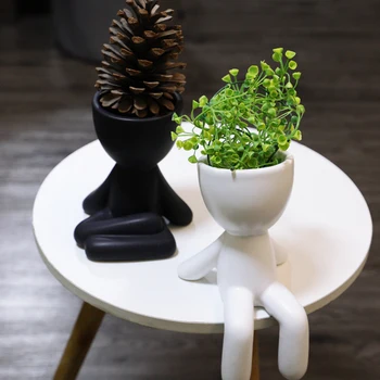 

Humanoid Ceramic Flower Pot Character Sitting Posture Sculpture Vase Desktop Flower Arrangement Container Garden Succulent