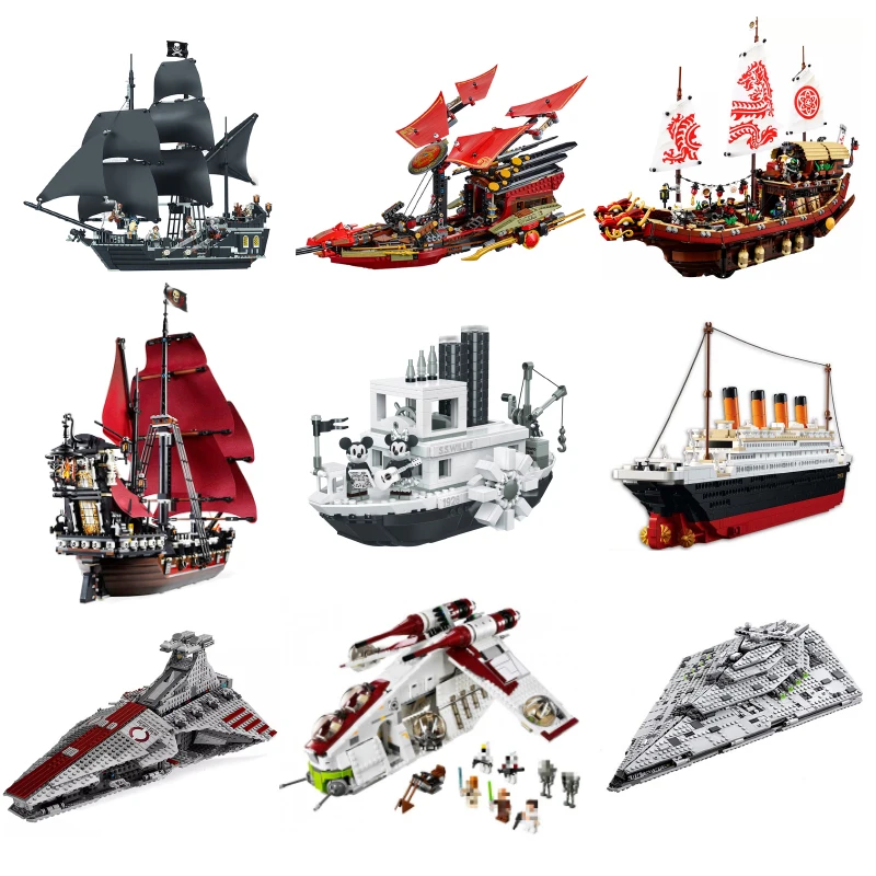 

The Black Pearl Pirate of The Caribbean Ship Model Building Blocks for Ninjagoes Destiny Bounty Starwars Republic Gunship Bricks