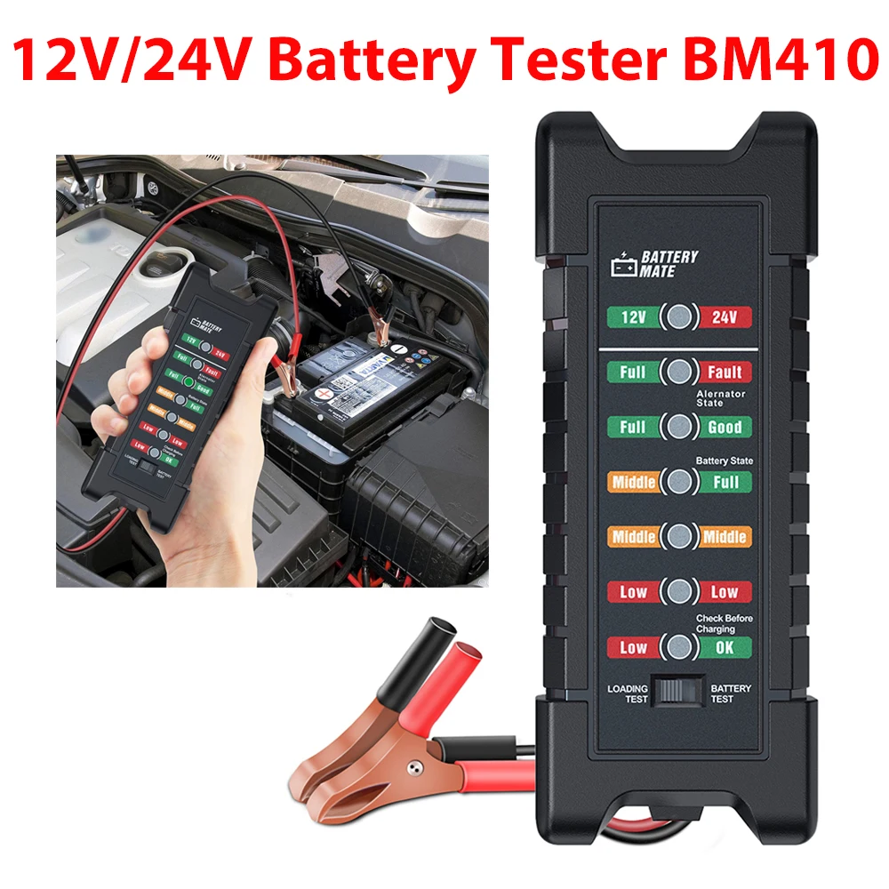 

Truck Battery Tester BM410 Mini 12V 24V Digital Detecor 7 LED Display Automotive Loading Test Car Motorcycle Diagnostic Tool