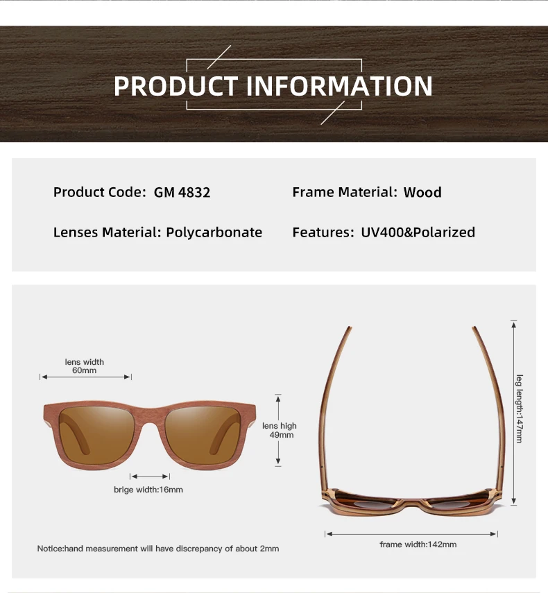 GM Handmade Layered Natural Wood Polarized Sunglasses