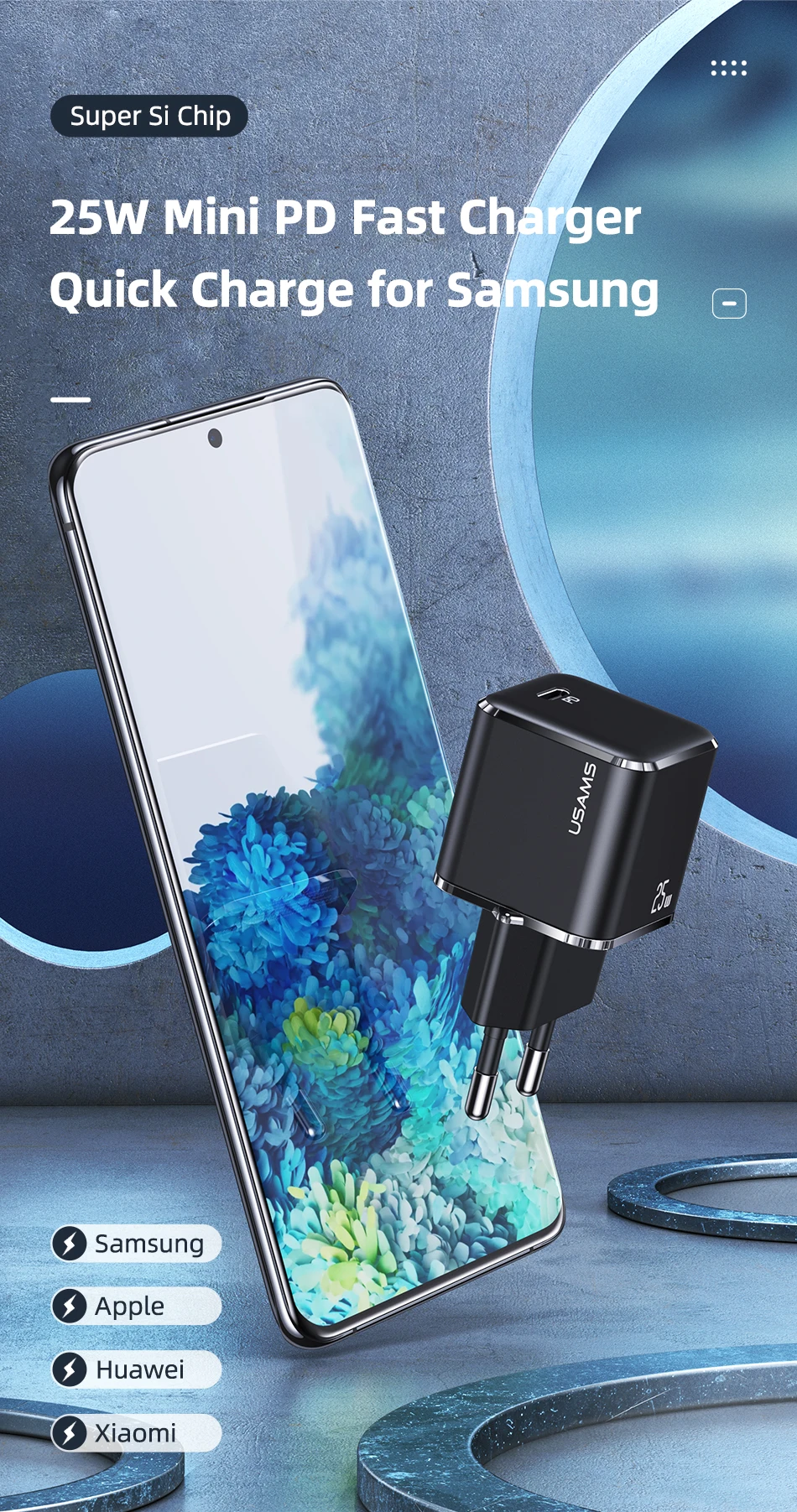 USAMS Super Si 25W PD Charger Super Fast Charger QC 3.0 2.0 USB Type C Charger 42 Hd29b10bfd7e14fa7a582a49caa0190e8n