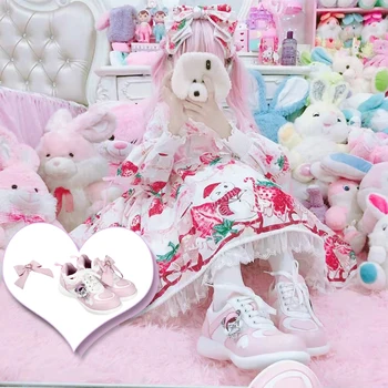 

Japanese Kawaii Lolita Girl Candy Color Bow Running Shoes Harajuku Sweet Young Girl Low Heel Lace-up Sport Shoes Students