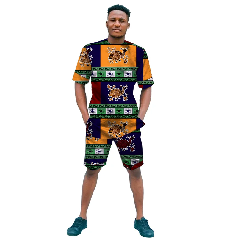 African print clothes men shorts sets short sleeve shirts with Ankara outfits o-neck tops and grrom suits | Мужская одежда