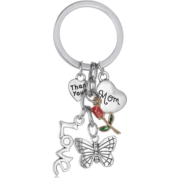 

12PC Thank you Butterfly Love Heart Mom Keychain Mothers Day Gifts Key Chain Pendant Keyring Women Birthday Mommy