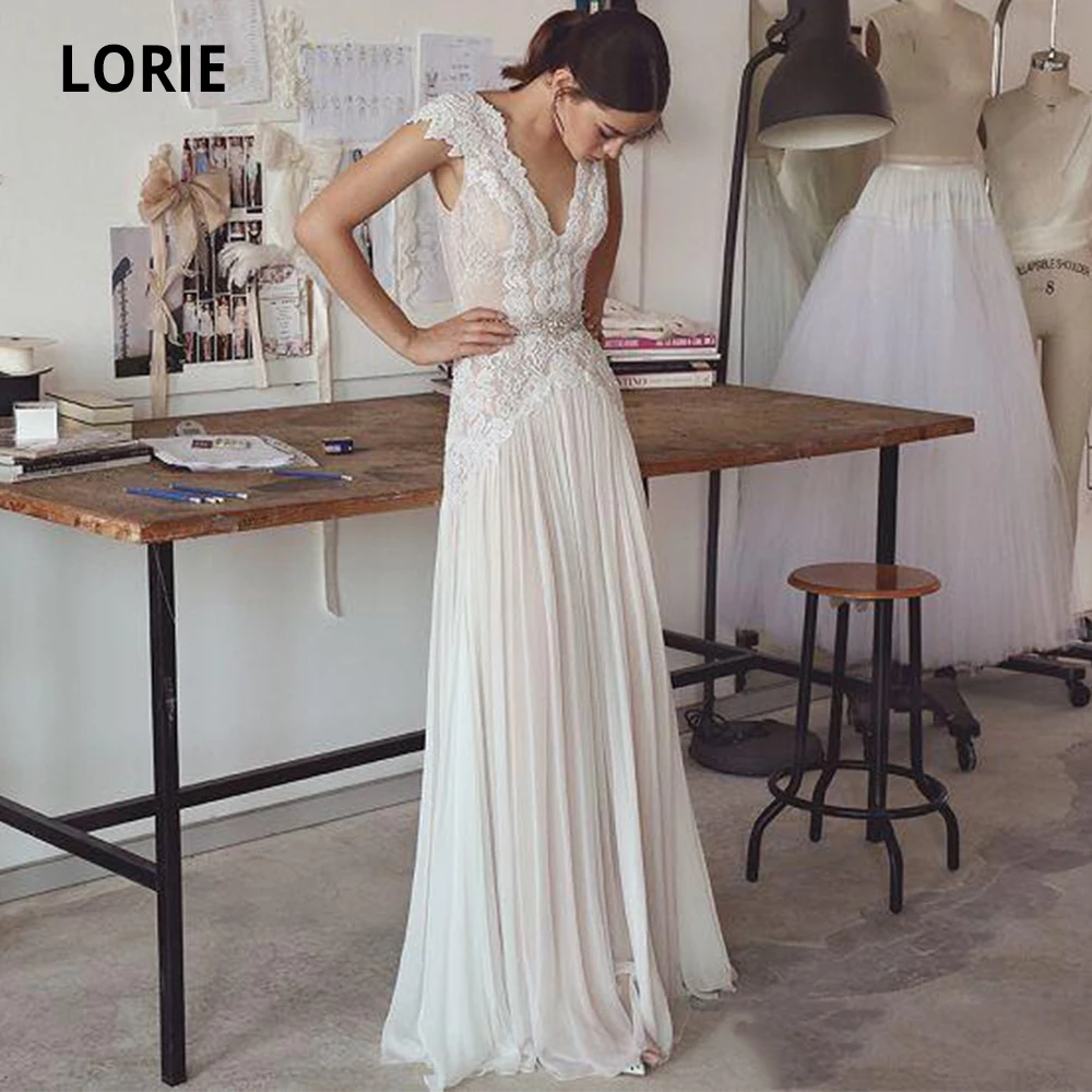 LORIE Свадебные платья Бохо 2019 свадебные в богемном стиле с короткими рукавами v