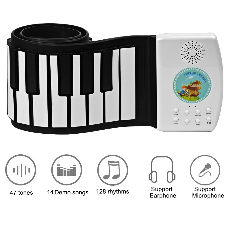 49-Key with a Folding Folding Hand Roll Piano Beginner Version of a Child Portable Silicone Keyboard