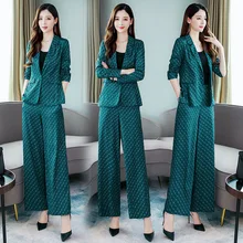 ##Special Price Korean version of temperament women's pants suit two-piece New autumn slim printed professional blazer Casual wide leg pants ##Special Price Korean version of temperament women's pants suit two-piece New autumn slim printed professional blazer Casual wide leg pants