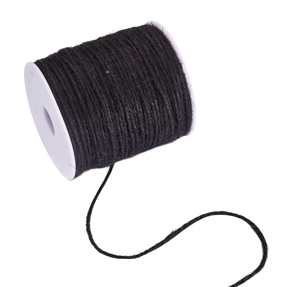 2mm Jute Twine Colored Hemp Cord Thread 3-Ply Rope Jute String for Handmade DIY Craft Gift Wrap Packing Material Black 100meters