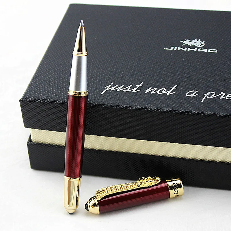 Jinhao1000 Dragon Clip 0,7 мм Ручка-роллер, средняя точка, черные чернила, серебро, золото, черный металл, подарочные шариковые ручки, офисные принадлежности - Цвет: R