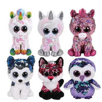 

UNICORN SEQUINS Unicorn Cat Fox Sloth Owl Husky Dinosaur Bat Penguin Seal Soft Animal Plushed Stuffed Toys