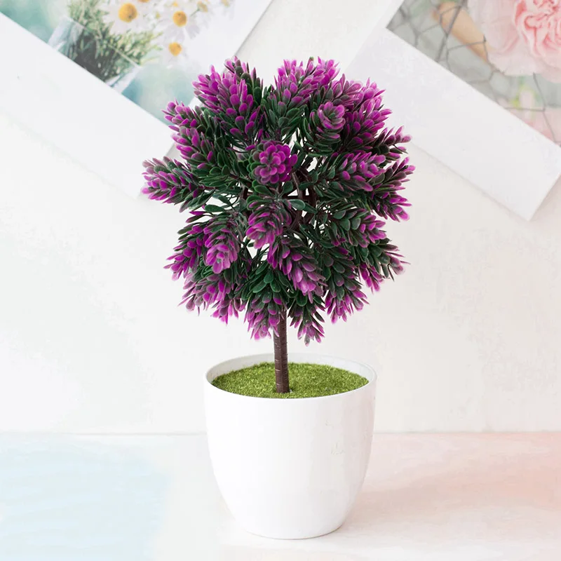 1× Plastic Artificial Fake Bonsai Potted Plant Ornament Home Office Garden Decor