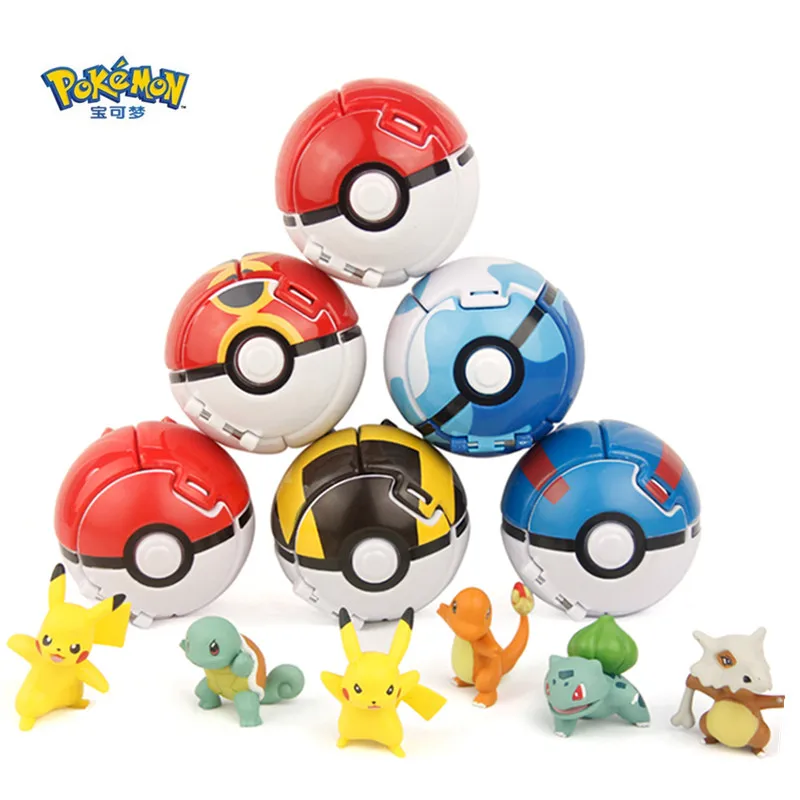 

TAKARA TOMY 7CM Pokemon Elf Ball Pikachu Pokeball cartoon movie with Pikachu action figure model Educational Toys