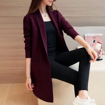 Wine red Женский кардиган высокого качества свитер женский женский модный вязаный женский жакет весна и осень - Цвет: Wine red