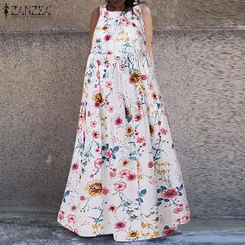 

2020 ZANZEA Bohemian Women's Ruffle Sundress kaftan Summer Floral Printed Maxi Long Dress Casual Party Plus Size Vestidos Robe