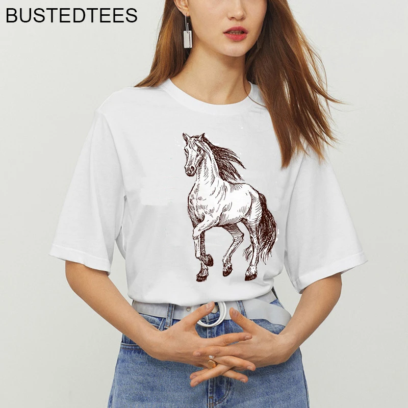 Новинка 2019 женские футболки повседневные топы с принтом лошадей в стиле