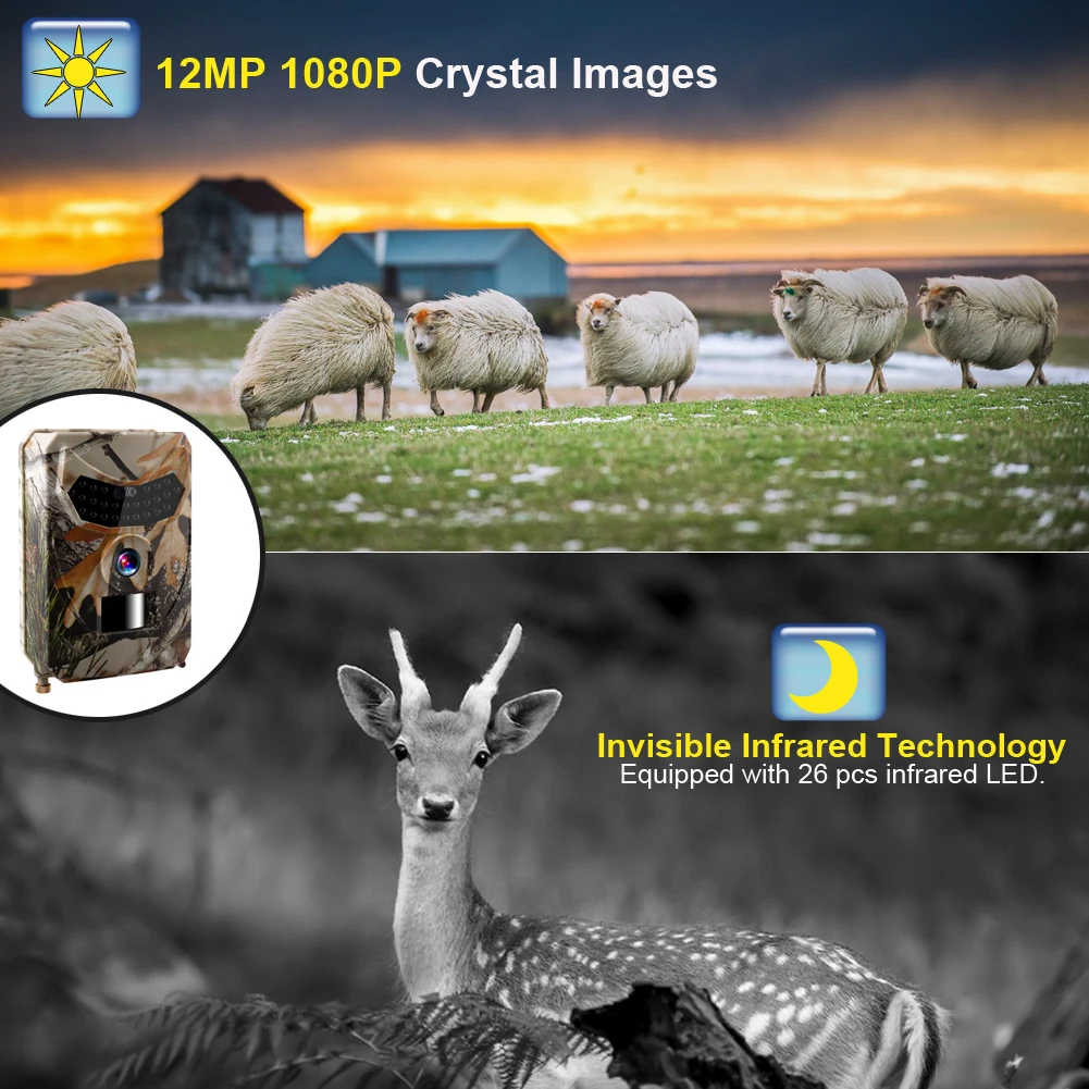 Дропшиппинг 12MP Водонепроницаемая камера для охоты на открытом воздухе 1080P инфракрасная камера ночного видения HD видео